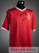 Trevor Francis and John McGovern signed red and white Nottingham Forest official retro 1979 European
