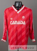 Red Canada no.12 substitute's jersey, circa 1986, by Adidas, long-sleeved with country crest and