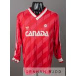 Red Canada no.12 substitute's jersey, circa 1986, by Adidas, long-sleeved with country crest and