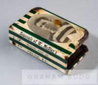 Willie McStay Benefit Celtic FC souvenir matchbox holder season 1921-22, featuring b & w player