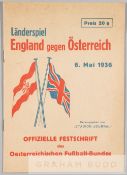 Programme for the Austria v England international match played at the Praterstadion, Vienna, 6th May