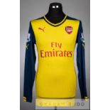 Serge Gnabry yellow and navy Arsenal No.27 away jersey, season 2014-15,  long-sleeved with