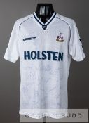 Team signed Paul Gascoigne white Tottenham Hotspur no.8 home jersey, season 1990-91, by Hummel,