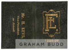 1928-29 Football League season ticket for Mr H. Keys, Vice President, folded leather-covered