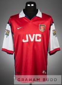 Marc Overmars red and white Arsenal no.11 home jersey, season 1998-99, short-sleeved with THE FA