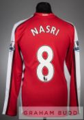 Samir Nasri signed red and white Arsenal no.8 Poppy home jersey, season 2008-09, long-sleeved with