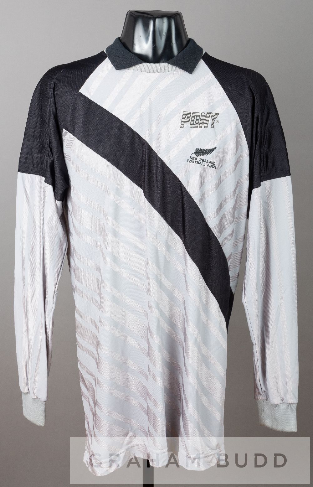 Grey and black New Zealand no.22 goalkeeper's substitute's jersey, circa early 1990s, by Pony,