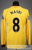 Samir Nasri yellow and claret Arsenal Poppy no.8 away jersey v Everton at Goodison Park, 14th