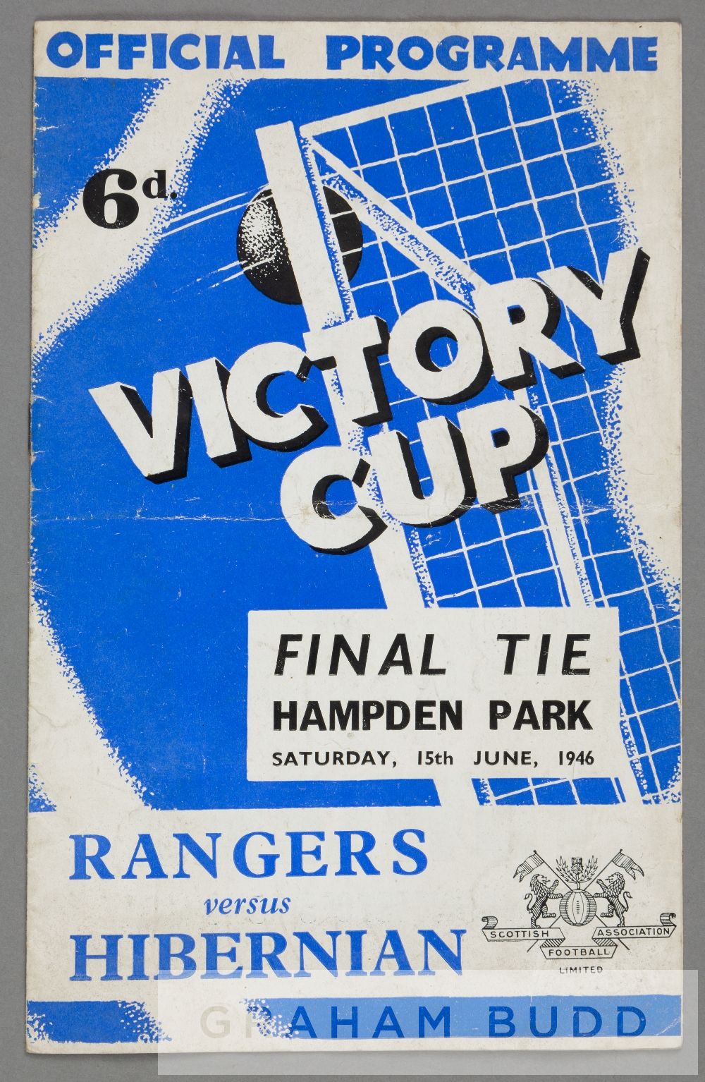 Victory Cup Final programme Rangers v Hibernian, played at Hampden Park, 15th June 1946, 8-page,