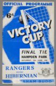 Victory Cup Final programme Rangers v Hibernian, played at Hampden Park, 15th June 1946, 8-page,