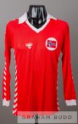 Red and white Norway no.7 jersey, circa 1983, by Hummel, long-sleeved with embroidered country badge