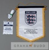 F.A. U-16 International England v Spain official presentation match pennant, played at Wembley