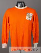 Tangerine Blackpool No.2 home jersey, circa 1966, by Umbro, long-sleeved, white collar and cuffs,