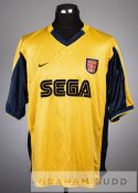 Davor Suker signed yellow and navy Arsenal no.9 away jersey, season 2000-01, short-sleeved with