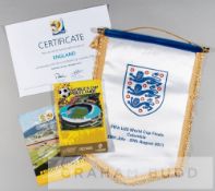 Collection of memorabilia from the 2011 World Cup U 20s, held in Columbia on the 29th July to 20th