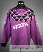 Purple and black Ipswich Town no.1 goalkeeper's jersey, season 1992-93, quilted jersey with padded