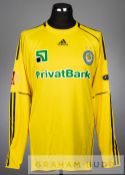 Koval yellow and black Dynamo Kiev no.35 goalkeeper's jersey v Manchester City in the UEFA Europa