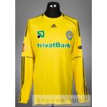 Koval yellow and black Dynamo Kiev no.35 goalkeeper's jersey v Manchester City in the UEFA Europa