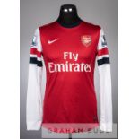 Mikel Arteta red and white Arsenal No.8 home jersey, season 2013-14, long-sleeved with BARCLAYS