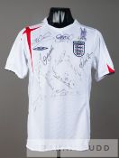 Squad signed white England replica jersey, circa 2006, short-sleeved with England three lion