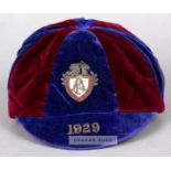 Football Association representative cap awarded for the Tour to South Africa and Rhodesia in 1929,