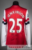 Carl Jenkinson double signed red and white Arsenal no.25 home jersey, season 2012-13, long-sleeved