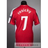 Tomas Rosicky red and white Arsenal No.7 home jersey v Olympiacos in the UEFA Champions League Group