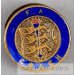 Football Association coach's lapel badge, blue enamel band inscribed F.A. COACH, surrounding the F.