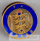 Football Association coach's lapel badge, blue enamel band inscribed F.A. COACH, surrounding the F.