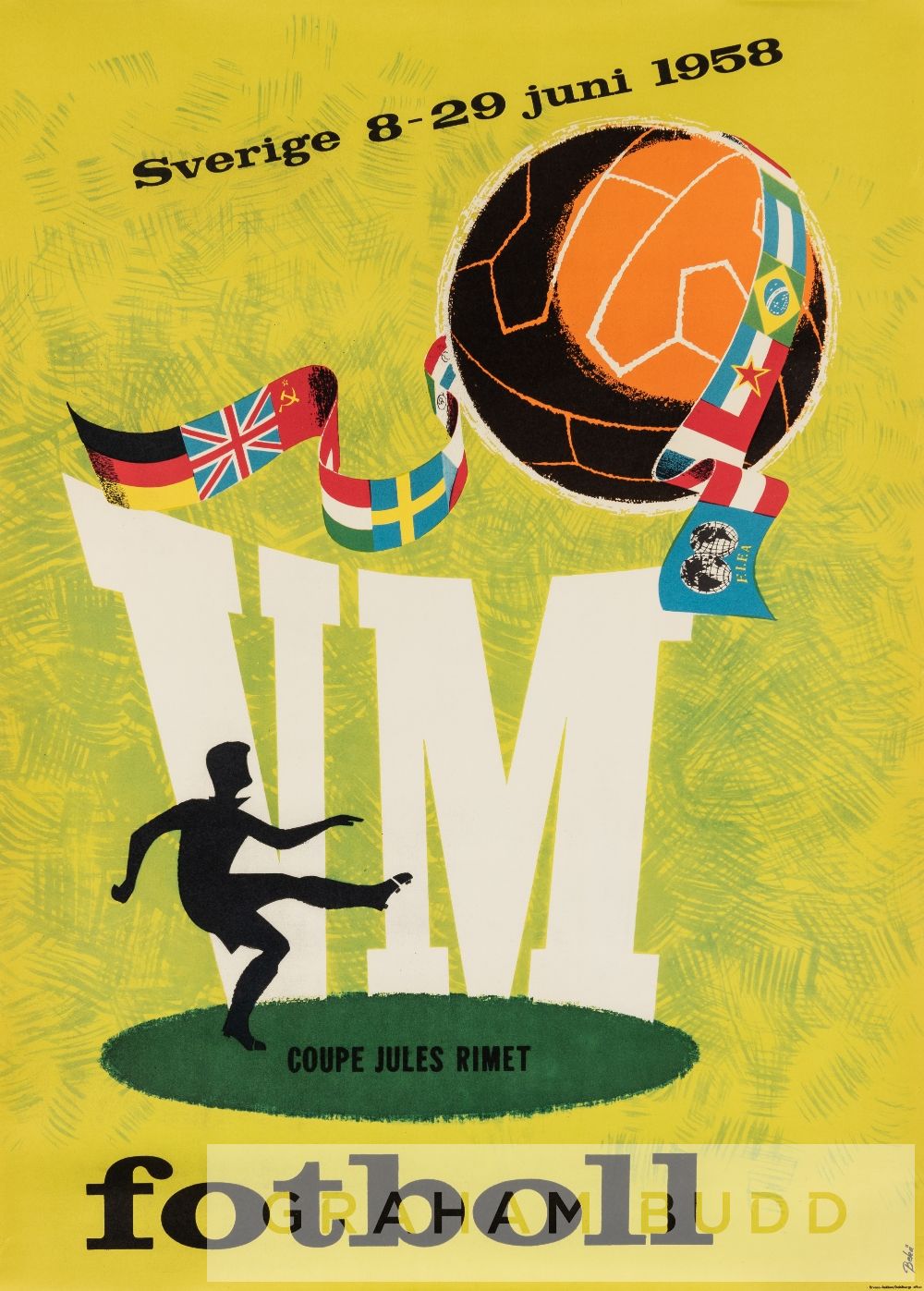 Sweden 1958 FIFA World Cup official tournament advertising poster, designed by Beka, published by