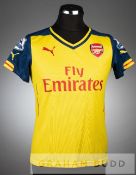 Jack Wilshere signed yellow and navy Arsenal no.10 away jersey, season 2014-15, short-sleeved with