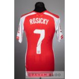 Tomas Rosicky red and white Arsenal No.7 home jersey v Benfica in the Emirates Cup at Emirates