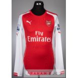 Nacho Monreal red and white Arsenal No.18 home jersey v Tottenham Hotspur in the Premier League at