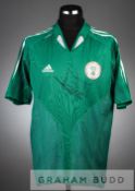 Nwankwo Kanu signed green and white Nigeria no.4 jersey, season 2004-06, short-sleeved with club