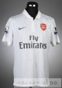 Emmanuel Eboue signed white and claret pinstripe Arsenal no.27 third choice jersey, season 2009-