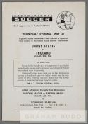 USA v England international soccer match programme played at Downing Stadium, New York, 27th May