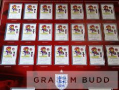 England 1966 World Cup autographed display, featuring a set of 21 World Cup Willie cards signed by