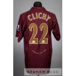 Gael Clichy signed claret Arsenal no.22 home jersey, season 2005-06, short-sleeved with BARCLAYS