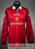 Lee Sharpe red and white Manchester United no.5 home jersey, season 1996-97, long-sleeved with THE