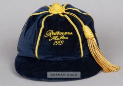 Rothmans All Star XI cap awarded in 1989, the navy velvet cap with gilt tassel and braiding,