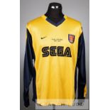 Yellow and navy Arsenal away jersey v Galatasary in the UEFA Cup Final at Parken Stadium, 17th May