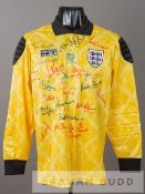 Yellow and black England goalkeeper's No.1 jersey, circa 1990-91 signed by players past and present,