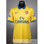 Bakary Sagna yellow and blue Arsenal No.3 away jersey v Fulham in the Premier League at Craven