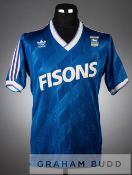 Blue and white Ipswich Town no.3 home jersey, season 1987-88, short-sleeved with club crest and