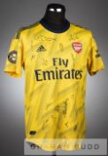 Carl Jenkinson squad signed yellow and navy Arsenal no.25 away jersey, in the International