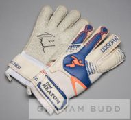 Tom Heaton signed England Precision Fusion goalkeeper's gloves, white, blue and orange gloves