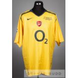 Yellow and black Arsenal away jersey v Barcelona for UEFA Champions League final at Stade de France,