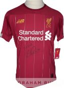 Jordan Henderson signed 2019-20 Liverpool FC Premier League winners replica home jersey, signed in