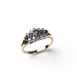 9 ct yellow gold sapphire and diamond cluster ring.