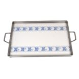 A Bavarian German ceramic and metal twin handled breakfast serving tray